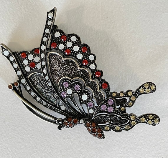 Victorian Butterfly Brooch, Rhinestone Butterfly … - image 3