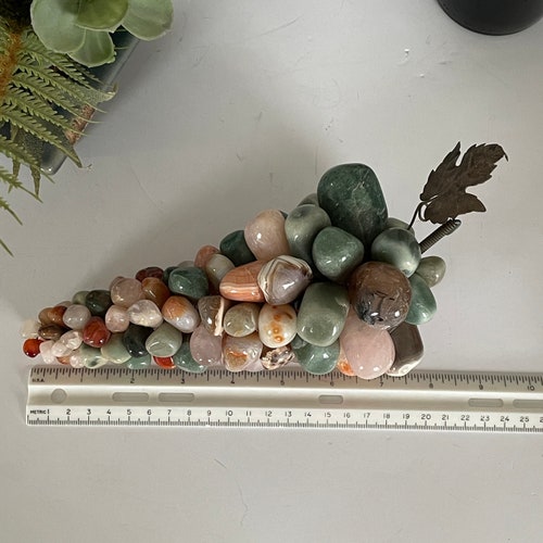 Vintage shops Polished Multi Color Stone Grape Cluster with silver leaf, Mid Century Gem Polished Stone Grape, Grapes Cluster, Wine Collector Gift