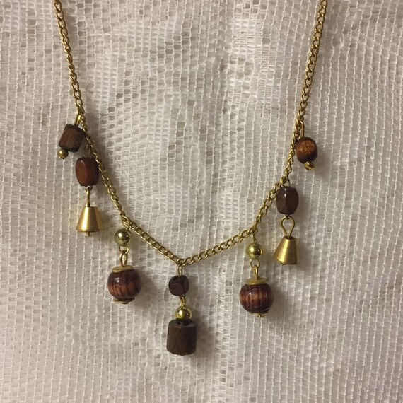 Wood Jewelry Set, Bead and Gold Tone Chain Neckla… - image 6