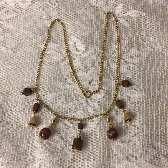 Wood Jewelry Set, Bead and Gold Tone Chain Neckla… - image 5