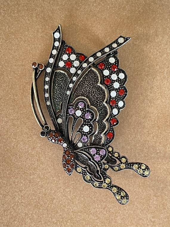 Victorian Butterfly Brooch, Rhinestone Butterfly … - image 6