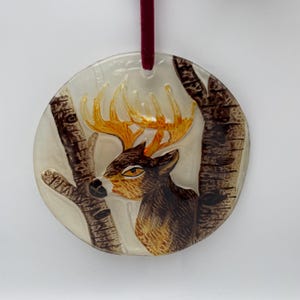Woodland Deer Glass Ornament: Rustic Cabin Holiday Decor