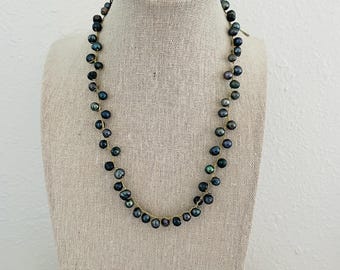 Wire Wrapped Baroque Black Pearl Necklace – Tahitian Style Cultured Pearl Jewelry, 16" Choker with Lobster Clasp, Elegant Statement Gift