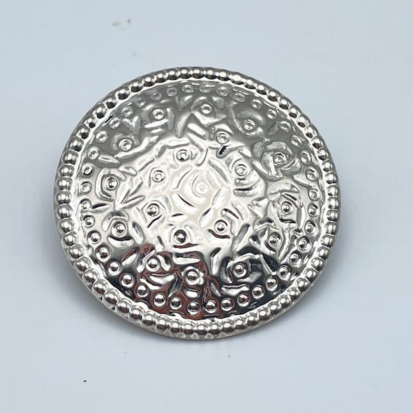 Dress Scarf Clip, Floral Embossed Silver Tone Round Scarf ring clip, Revival Retro Women's Jewelry, 1.5", Scarf Slip