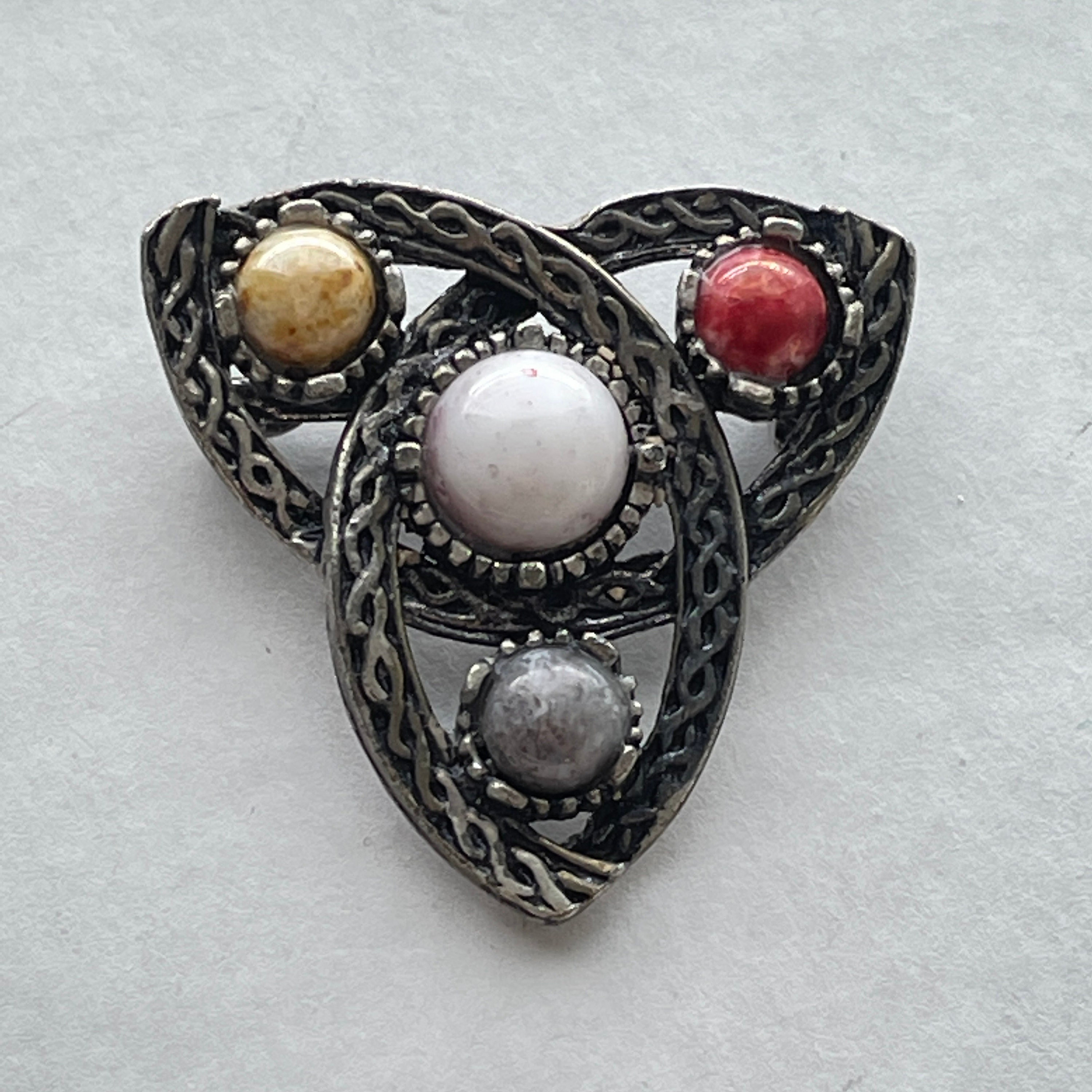 Scottish Celtic Jacobite Brooch Scotland Pin with Four Scottish Agate Stones Scottish Jewelry Celtic Pin Jacobite Brooch Agate Stones