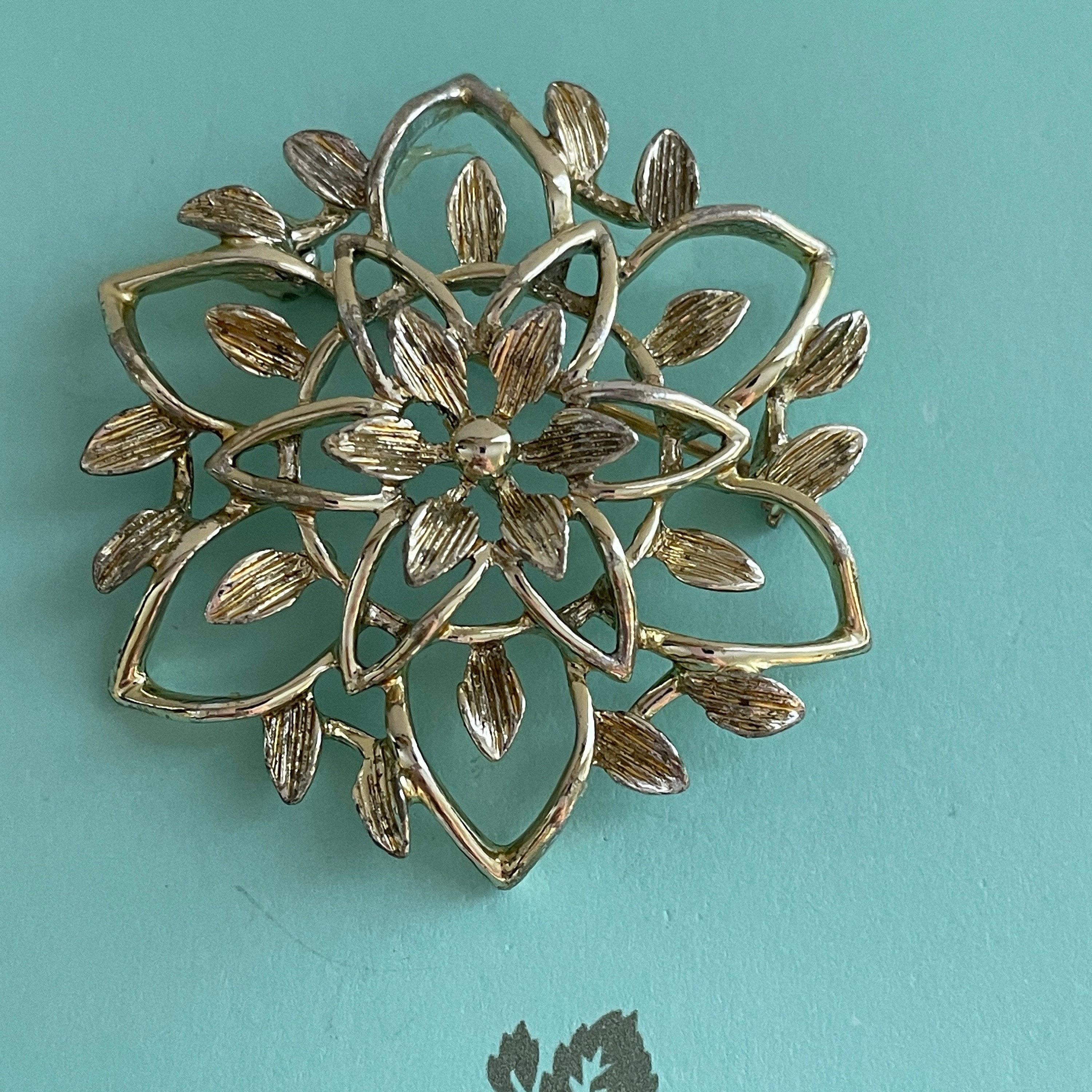 Sarah Coventry Brooch, Vintage Gold Tone Flower Pin, Signed Vintage Jewelry, Textured with open work Sweater or Suit Pin, Co-worker Gift