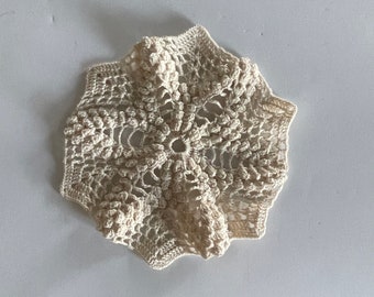 Ecru Filet Crochet Doily 7", Handmade Vintage Table Centerpiece, Small Floral Table Mat, Boho Mini Crochet Tablecloth Decor