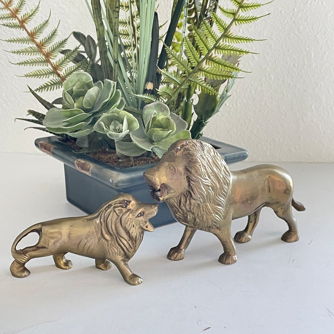Brass Lion Lioness Figurines, Pair of Small Lions, Winter Wedding ...