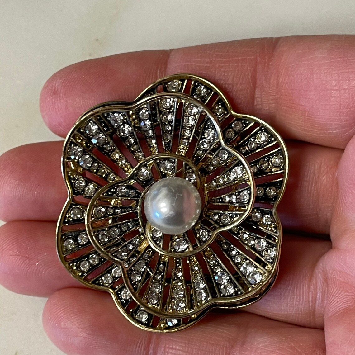 Vintage Napier Brooch Pin Pearl Rhinestone Flower Jewelry Etsy