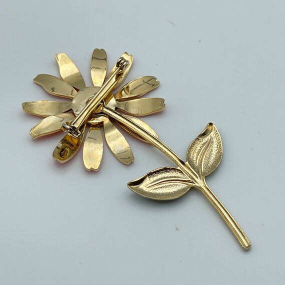 Flower Power Enamel Brooch, 1960's Mod PIn, Orang… - image 4