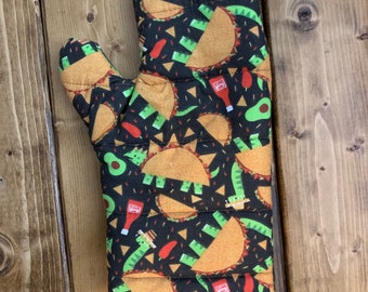 Dinosaur Taco Print Oven Mitt: Handmade Cotton Kitchen Decor/Accessory