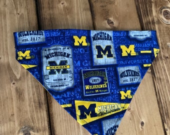 University of Michigan Dog Bandana: Over the Collar, Cotton