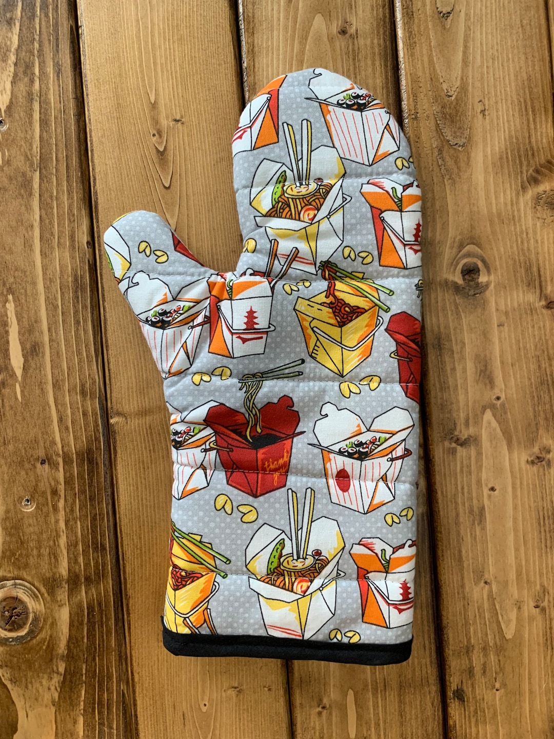 Chinese Takeout Print Oven Mitt, Oven Gloves, Handmade Kitchen Accessories, Housewarming Gift