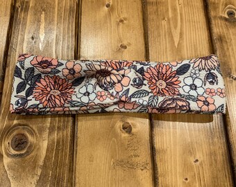 Pink Floral Print Knotted Headband, twist headband, boho headband, hair accessories, gift for women, headband for nurse