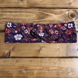 Navy Floral Print Knotted Headband, twist headband, boho headband, hair accessories, gift for women, headband for nurse