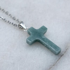 Guatemala Blue Jadeite Cross Pendant Sterling Silver Bail 25mm Necklace