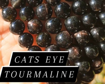 Cats Eye Black Tourmaline Stretch Bracelet 8mm, 9mm, 10mm