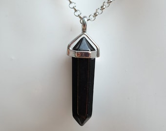 Shungite Silver Point Black Crystal Pendant Necklace Choose Sterling Silver or Black Cotton Cord