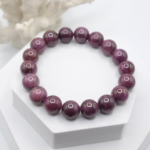 Natural Dark Purple Ruby Smooth Bead 10mm-11mm Stretch Bracelet