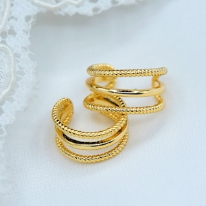 Triple Gold Ring Fake Conch Twisted Band Non Pierced Ear Cuff