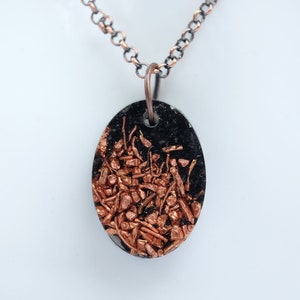 ELITE NOBLE SHUNGITE + Copper Orgonite 1 inch Oval Pendant Antique Rose Gold Chain Necklace Orgone Energy