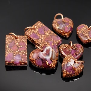 Pure Prana Orgonite with Ruby & Copper Resin Handmade Orgone Heart, Rectangle Pendant Chain Optional