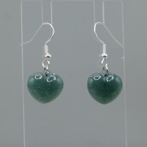 Certified Guatemalan Jadeite Jade Heart Dangle Silver or Gold Earrings