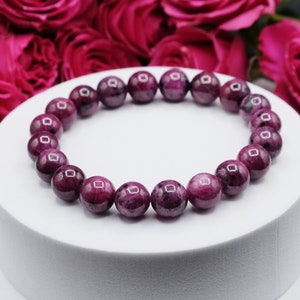 Natural Ruby 7mm, 8mm, 8.5mm, 9mm, 11mm, 12mm Smooth Round Stretch Bracelet