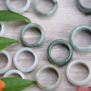 Type A Burmese Jadeite Jade Rings Thick Bands White Light Green Dark Green Tan Natural Rings 8mm-11mm thick SKU 102