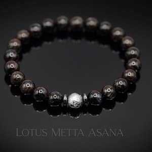 Gibeon Iron Meteorite, Arfvedsonite 8mm, Hematite Stretch Bracelet