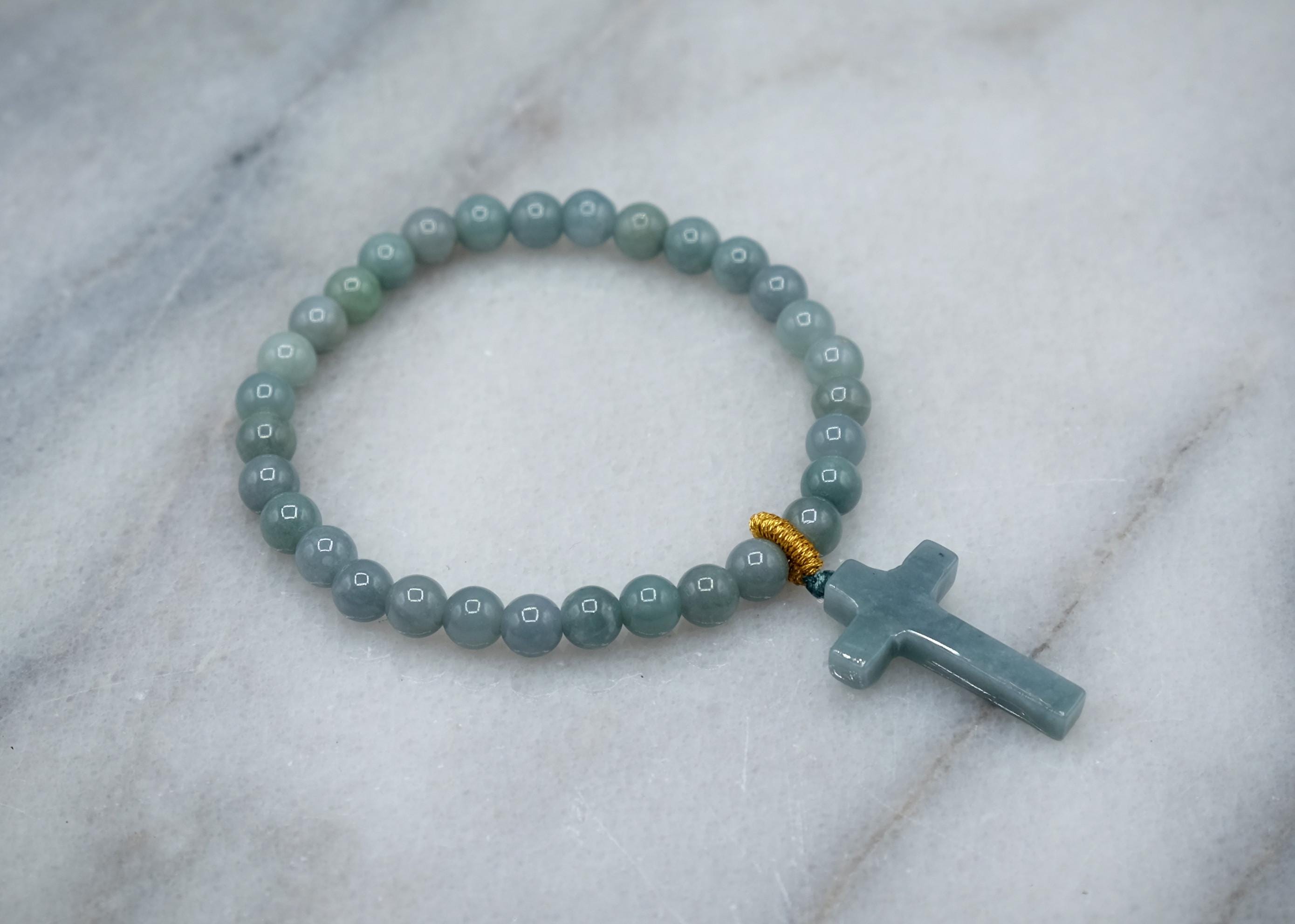 Guatemala Blue Jadeite Cross 25mm Charm, 6mm Bracelet Canada