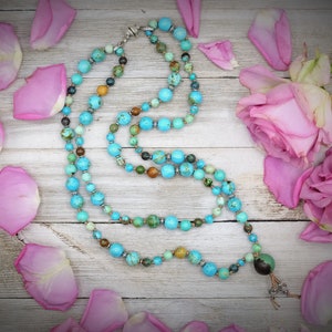 10mm Kingman Turquoise 5mm Sleeping Beauty American Turquoise, Hubei Turquoise Genuine Natural Mala Hand Knotted Optional Clasp
