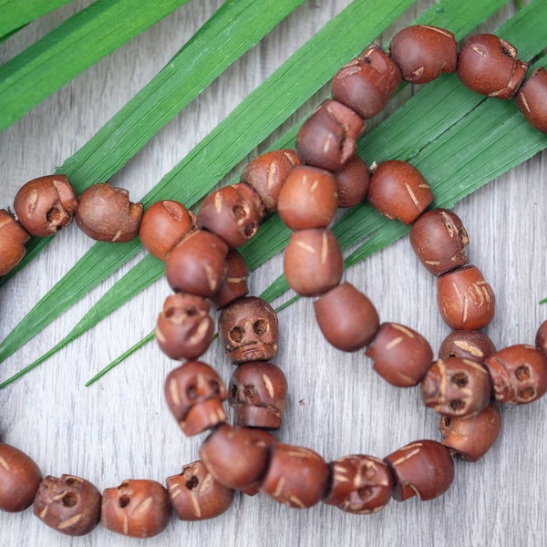 Natural Wood Skull Bracelet 13mm x 12mm Large Skull Bead