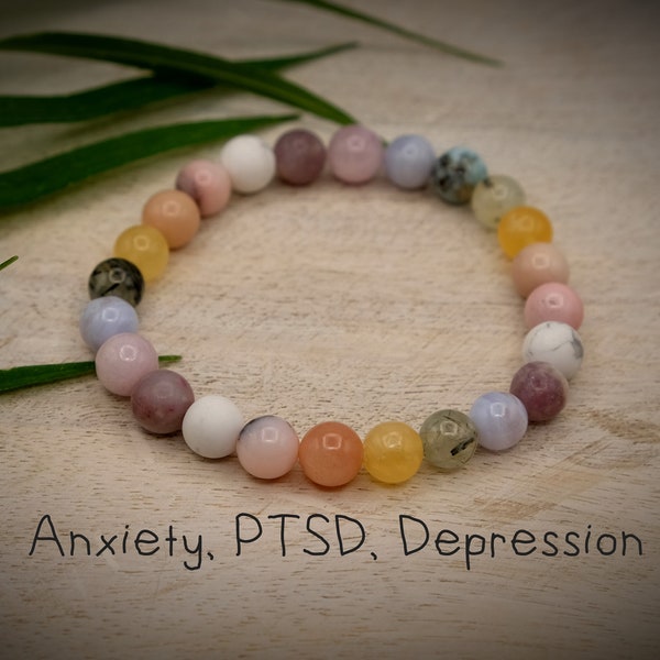 Anxiety, Depression, PTSD, Anger Grief Healing Pastel Rainbow Pink Opal Sunstone Calcite Blue Lace Agate Kunzite Lepidolite Prehnite Larimar