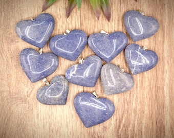 Blue Aventurine Heart Pendant w/ Optional Black Cord or Silver Chain