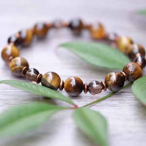 Protection, Self-Discipline, Grounding, Anti-Anxiety 8mm Tigers Eye Hematite 6mm Smoky Quartz Kids Adult Crystal Genuine Gemstone Bracelet