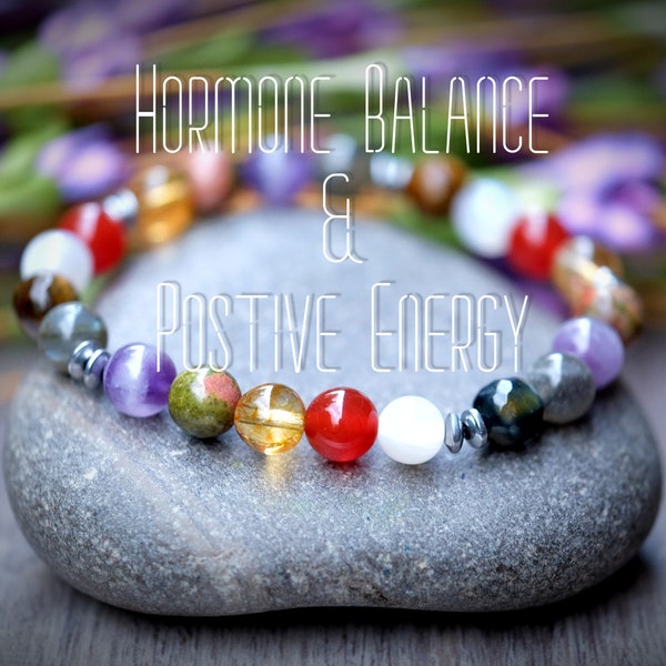 Hormone Balance & Positive Energy Moonstone Citrine Carnelian Amethyst Unakite Pietersite Labradorite Hematite 6mm, 8mm Bracelet