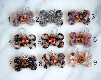 Handmade Orgonite Copper Coil Gemstone Dog Bone Pet Tag or Key Chain Charm