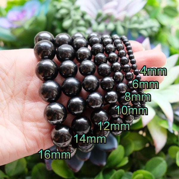 4mm-16mm Shungite 4mm, 6mm, 8mm, 10mm, 12mm, 14mm, 16mm Round Bracelets Tested 100% Genuine {Zazhoginsky Mine, Russia}