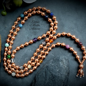 Copper Chakra Mala Handmade Necklace Star Garnet Ruby Emerald Auralite Libyan Desert Andesine Diopside Herkimer Diamond Quantum Quattro 8mm