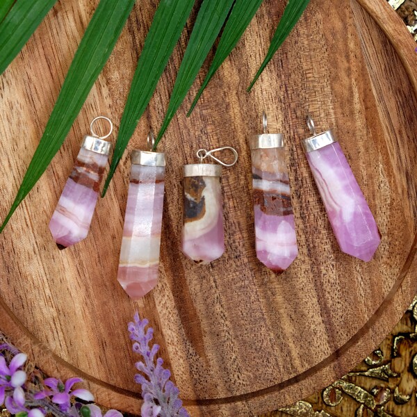 Pink Calcite Healing Crystal Sterling Silver Point Pendant Chain Optional