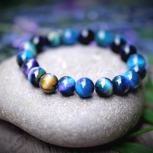 Blue, Purple, Magenta Galaxy Golden Tigers Eye Bracelet Tigers Eye 4mm, 6mm, 8mm, 10mm, 14mm Bead Custom Made