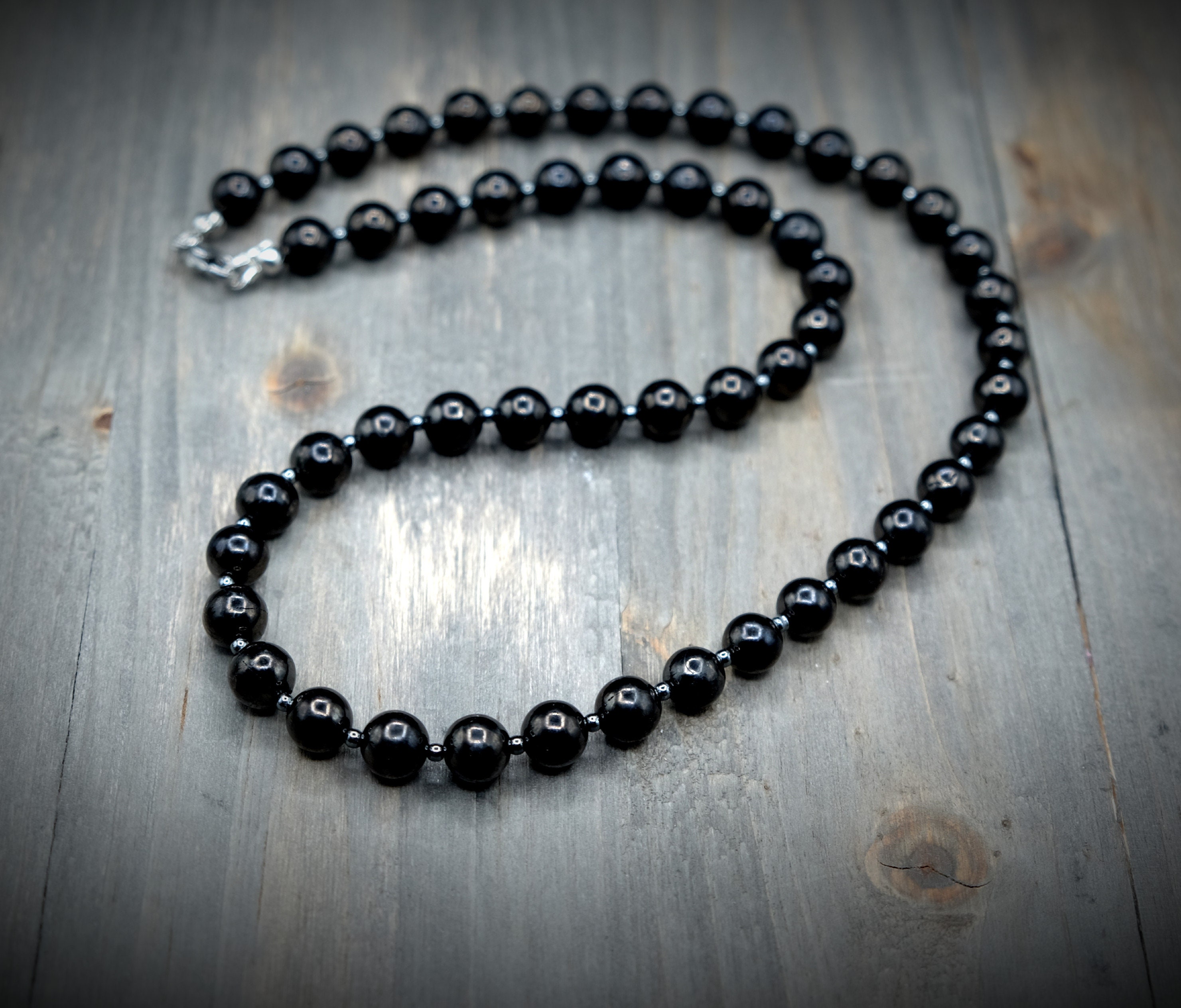Shungite, Petrovsky (75% Carbon) EMF Protection Hematite Spacer