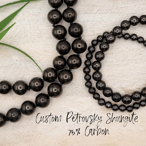 Elite? CUSTOM PETROVSKY Bracelet Necklace 5G Emf Protection Shungite Anklet Choker, 108 Hand Knotted Mala Round Bead 6mm, 8mm, 10mm, 12mm