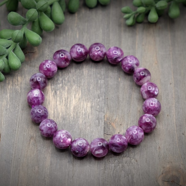 Purple Emerald Lepidolite Mica Bracelet 9mm, 10mm Stretch