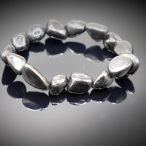 Shungite Bracelet, 8mm Rondelles, Sterling Silver Clasp Black/Silver / Shungite/Sterling Silver / Mag-Lok Clasp