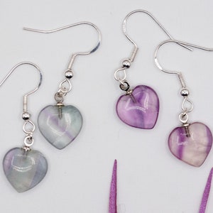 0.5&#39;&#39; Rainbow Fluorite Heart Dangle Earrings 925 Sterling Silver Ear Wires