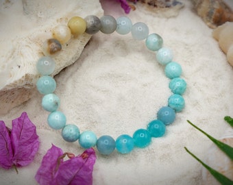 8mm Ombre Mixed Natural Amazonite Natural Gray to Blue Peruvian Beaded Stretch Bracelet