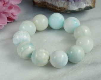 18, 20mm Hemimorphite Natural, Untreated Stretch Beaded Bracelet Balances Aura, Encourages Compassion, Communication, Uplifting