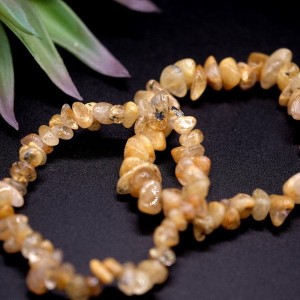 Natural Golden Star Rutilated Quartz Hematite Titanium Dioxide Chip Bracelet Gold Hair Inclusion Quartz Manifestation New Opportunities